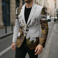 Custom Deer Hunting Skull Blazer with Antlers Graphic on Autumn Leaf Camo Background - Wonder Print Shop