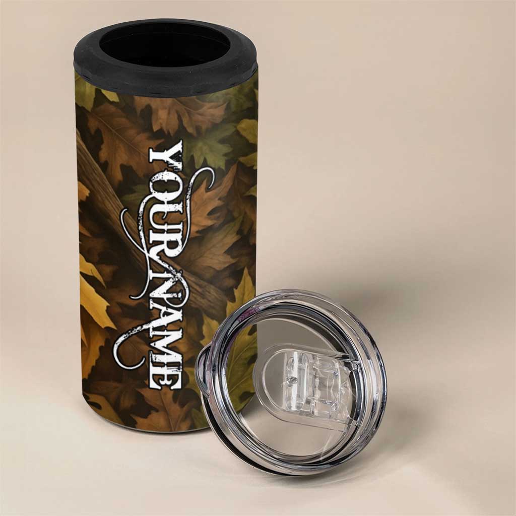 Custom Deer Hunting Skull 4 in 1 Can Cooler Tumbler with Antlers Graphic on Autumn Leaf Camo Background - Wonder Print Shop