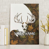 Custom Deer Hunting Skull Canvas Wall Art with Antlers Graphic on Autumn Leaf Camo Background - Wonder Print Shop