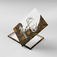 Custom Deer Hunting Skull Canvas Wall Art with Antlers Graphic on Autumn Leaf Camo Background - Wonder Print Shop