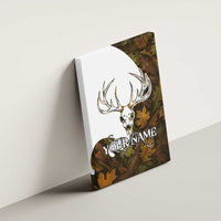 Custom Deer Hunting Skull Canvas Wall Art with Antlers Graphic on Autumn Leaf Camo Background - Wonder Print Shop