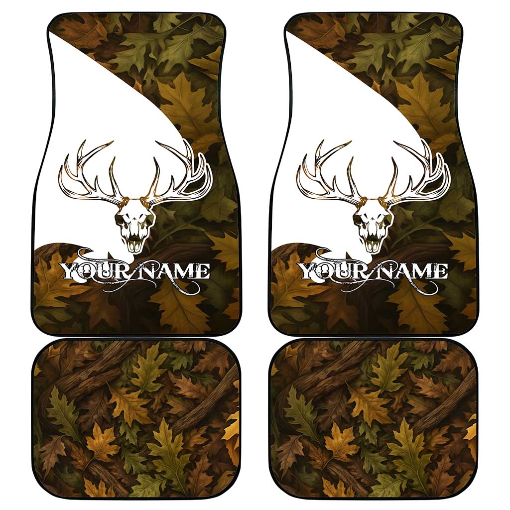 Custom Deer Hunting Skull Car Mats with Antlers Graphic on Autumn Leaf Camo Background - Wonder Print Shop