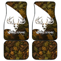 Custom Deer Hunting Skull Car Mats with Antlers Graphic on Autumn Leaf Camo Background - Wonder Print Shop