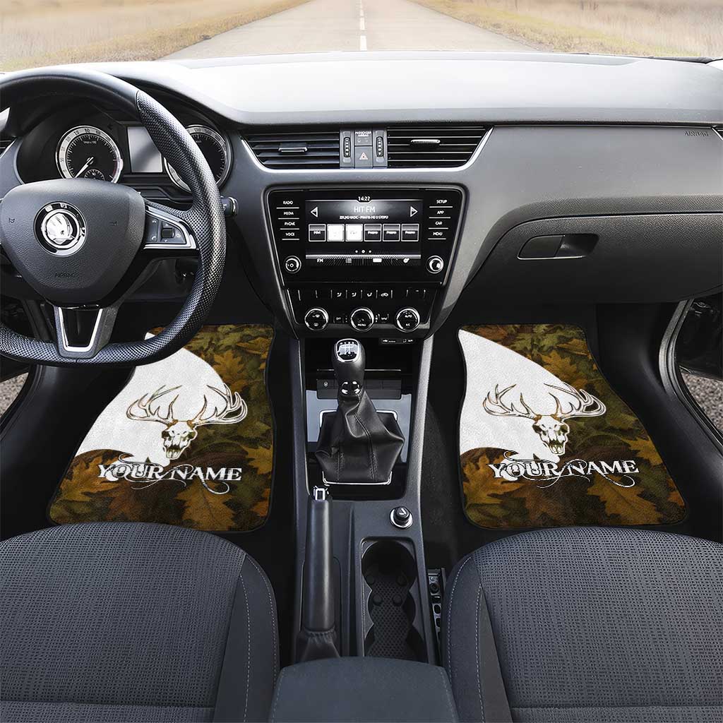 Custom Deer Hunting Skull Car Mats with Antlers Graphic on Autumn Leaf Camo Background - Wonder Print Shop