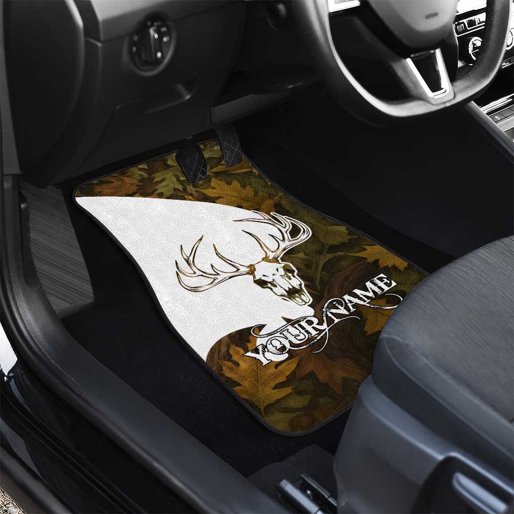 Custom Deer Hunting Skull Car Mats with Antlers Graphic on Autumn Leaf Camo Background - Wonder Print Shop