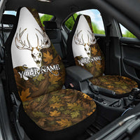 Custom Deer Hunting Skull Car Seat Cover with Antlers Graphic on Autumn Leaf Camo Background - Wonder Print Shop