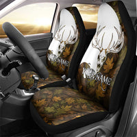 Custom Deer Hunting Skull Car Seat Cover with Antlers Graphic on Autumn Leaf Camo Background - Wonder Print Shop