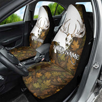 Custom Deer Hunting Skull Car Seat Cover with Antlers Graphic on Autumn Leaf Camo Background - Wonder Print Shop
