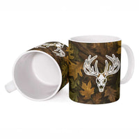Custom Deer Hunting Skull Ceramic Mug with Antlers Graphic on Autumn Leaf Camo Background - Wonder Print Shop