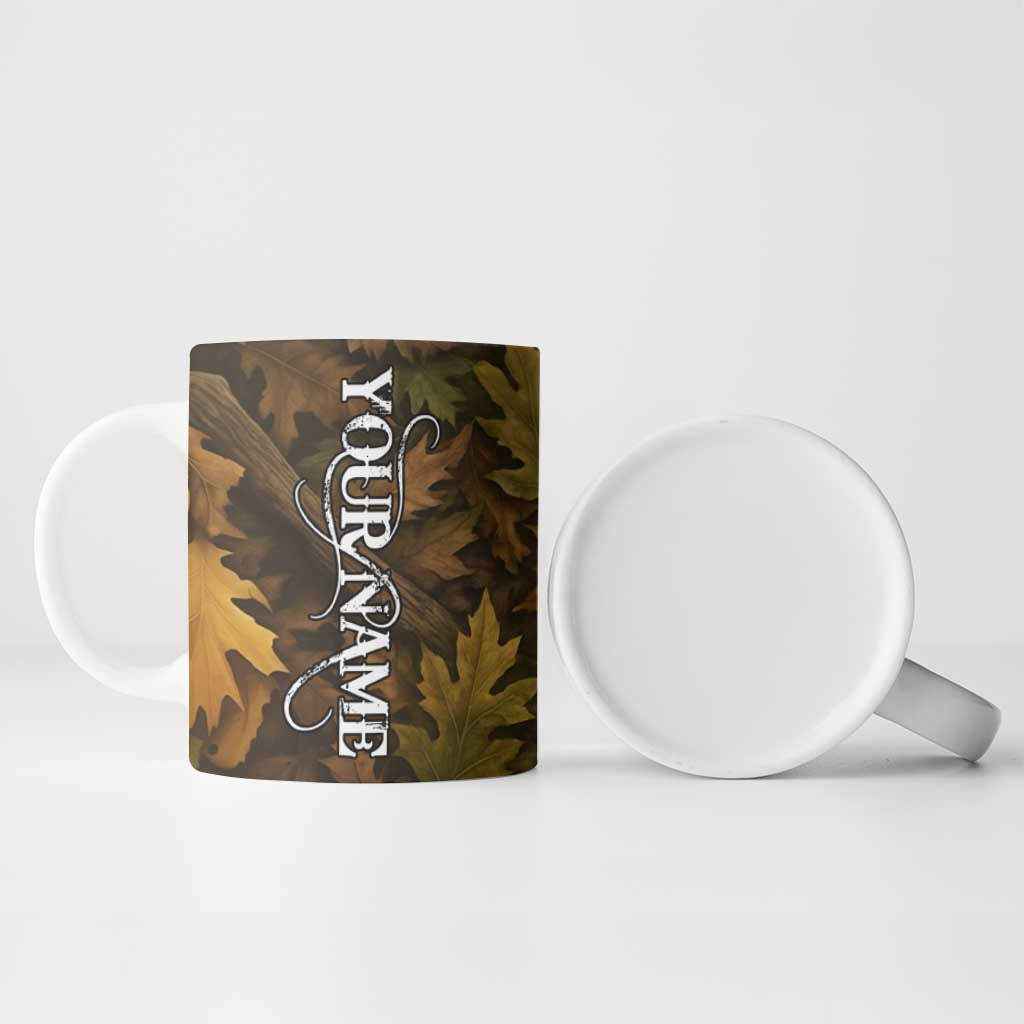 Custom Deer Hunting Skull Ceramic Mug with Antlers Graphic on Autumn Leaf Camo Background - Wonder Print Shop