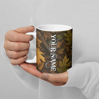 Custom Deer Hunting Skull Ceramic Mug with Antlers Graphic on Autumn Leaf Camo Background - Wonder Print Shop