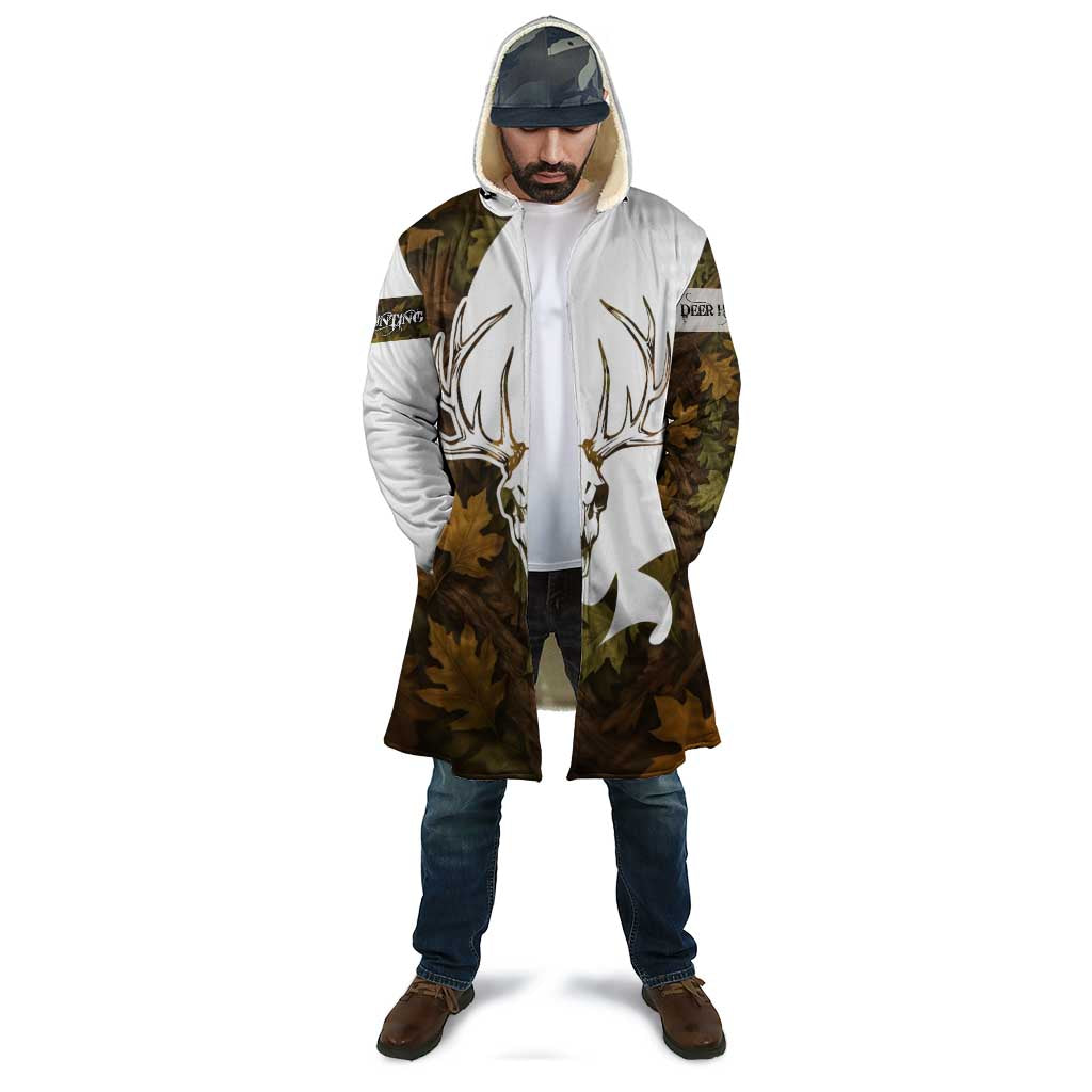 Custom Deer Hunting Skull Cloak with Antlers Graphic on Autumn Leaf Camo Background - Wonder Print Shop