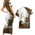 Custom Deer Hunting Skull Couples Matching Short Sleeve Bodycon Dress and Hawaiian Shirt with Antlers Graphic on Autumn Leaf Camo Background - Wonder Print Shop