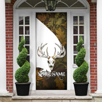 Custom Deer Hunting Skull Door Cover with Antlers Graphic on Autumn Leaf Camo Background - Wonder Print Shop