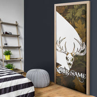 Custom Deer Hunting Skull Door Cover with Antlers Graphic on Autumn Leaf Camo Background - Wonder Print Shop