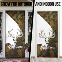 Custom Deer Hunting Skull Door Cover with Antlers Graphic on Autumn Leaf Camo Background - Wonder Print Shop