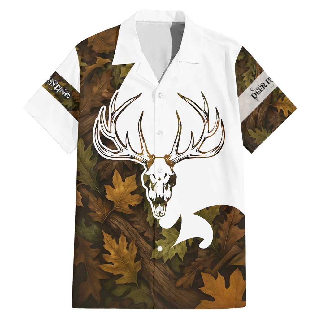 Custom Deer Hunting Skull Family Matching Mermaid Dress and Hawaiian Shirt with Antlers Graphic on Autumn Leaf Camo Background - Wonder Print Shop