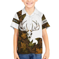 Custom Deer Hunting Skull Family Matching Puletasi and Hawaiian Shirt with Antlers Graphic on Autumn Leaf Camo Background - Wonder Print Shop