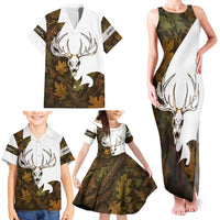 Custom Deer Hunting Skull Family Matching Tank Maxi Dress and Hawaiian Shirt with Antlers Graphic on Autumn Leaf Camo Background - Wonder Print Shop