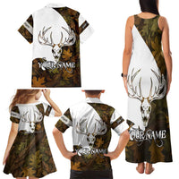 Custom Deer Hunting Skull Family Matching Tank Maxi Dress and Hawaiian Shirt with Antlers Graphic on Autumn Leaf Camo Background - Wonder Print Shop