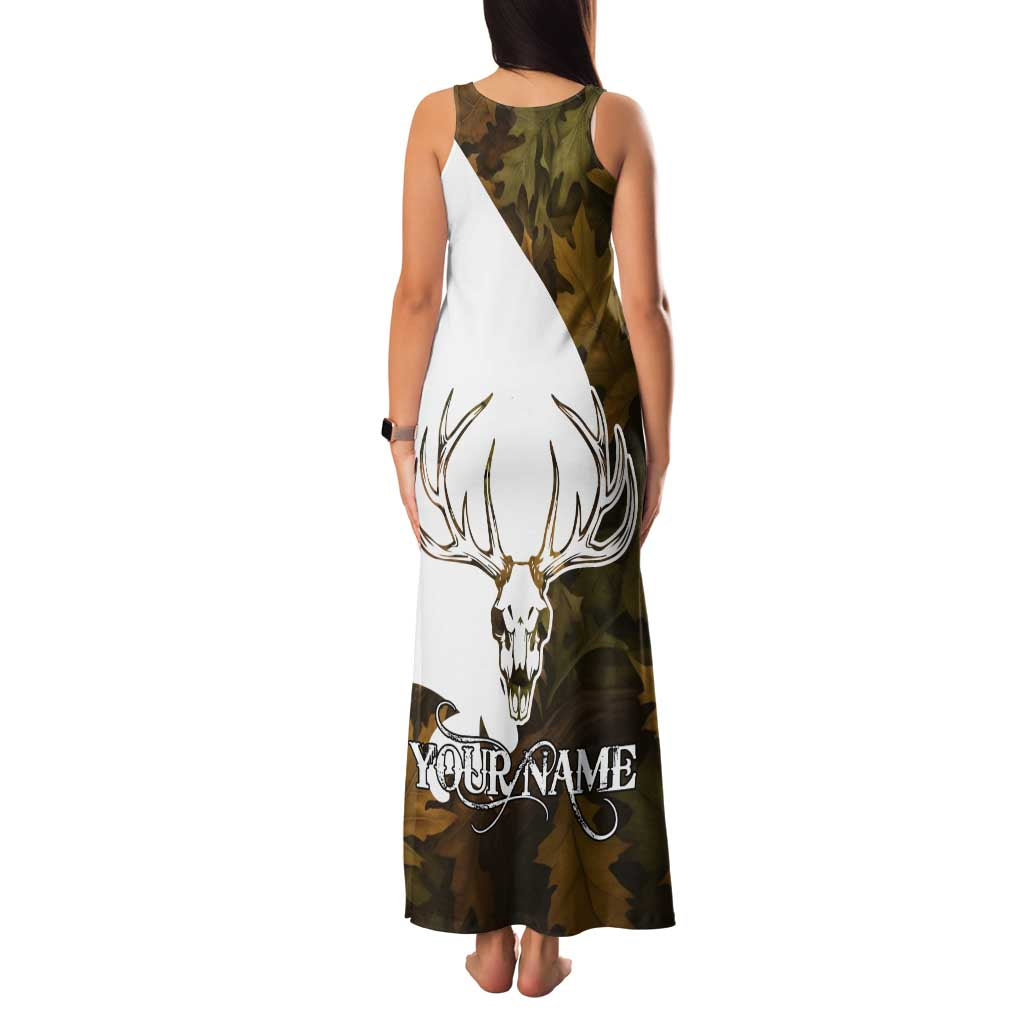 Custom Deer Hunting Skull Family Matching Tank Maxi Dress and Hawaiian Shirt with Antlers Graphic on Autumn Leaf Camo Background - Wonder Print Shop