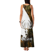 Custom Deer Hunting Skull Family Matching Tank Maxi Dress and Hawaiian Shirt with Antlers Graphic on Autumn Leaf Camo Background - Wonder Print Shop