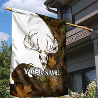 Custom Deer Hunting Skull Garden Flag with Antlers Graphic on Autumn Leaf Camo Background - Wonder Print Shop