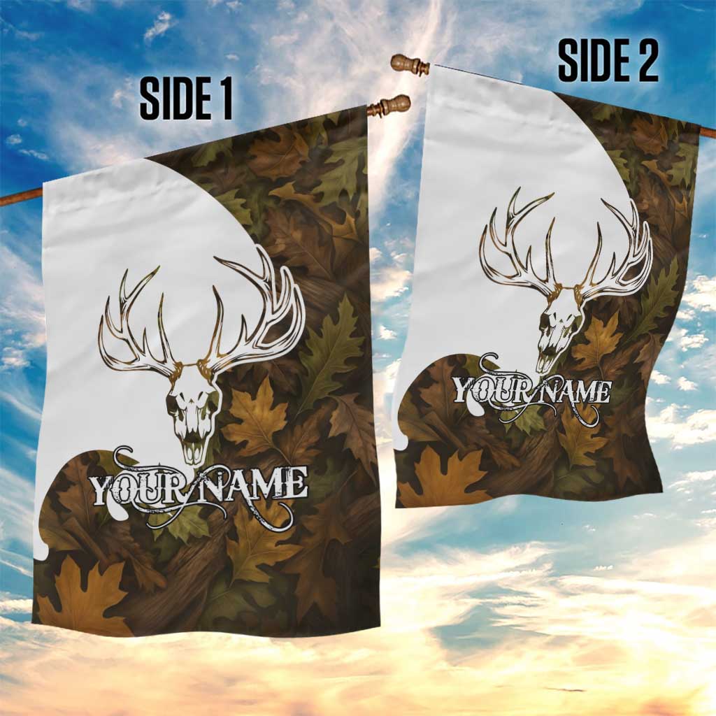 Custom Deer Hunting Skull Garden Flag with Antlers Graphic on Autumn Leaf Camo Background - Wonder Print Shop