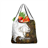Custom Deer Hunting Skull Grocery Bag with Antlers Graphic on Autumn Leaf Camo Background - Wonder Print Shop