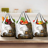 Custom Deer Hunting Skull Grocery Bag with Antlers Graphic on Autumn Leaf Camo Background - Wonder Print Shop