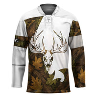 Custom Deer Hunting Skull Hockey Jersey with Antlers Graphic on Autumn Leaf Camo Background - Wonder Print Shop