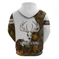 Custom Deer Hunting Skull Hoodie with Antlers Graphic on Autumn Leaf Camo Background - Wonder Print Shop