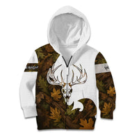 Custom Deer Hunting Skull Kid Hoodie with Antlers Graphic on Autumn Leaf Camo Background - Wonder Print Shop