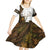Custom Deer Hunting Skull Kid Short Sleeve Dress with Antlers Graphic on Autumn Leaf Camo Background - Wonder Print Shop