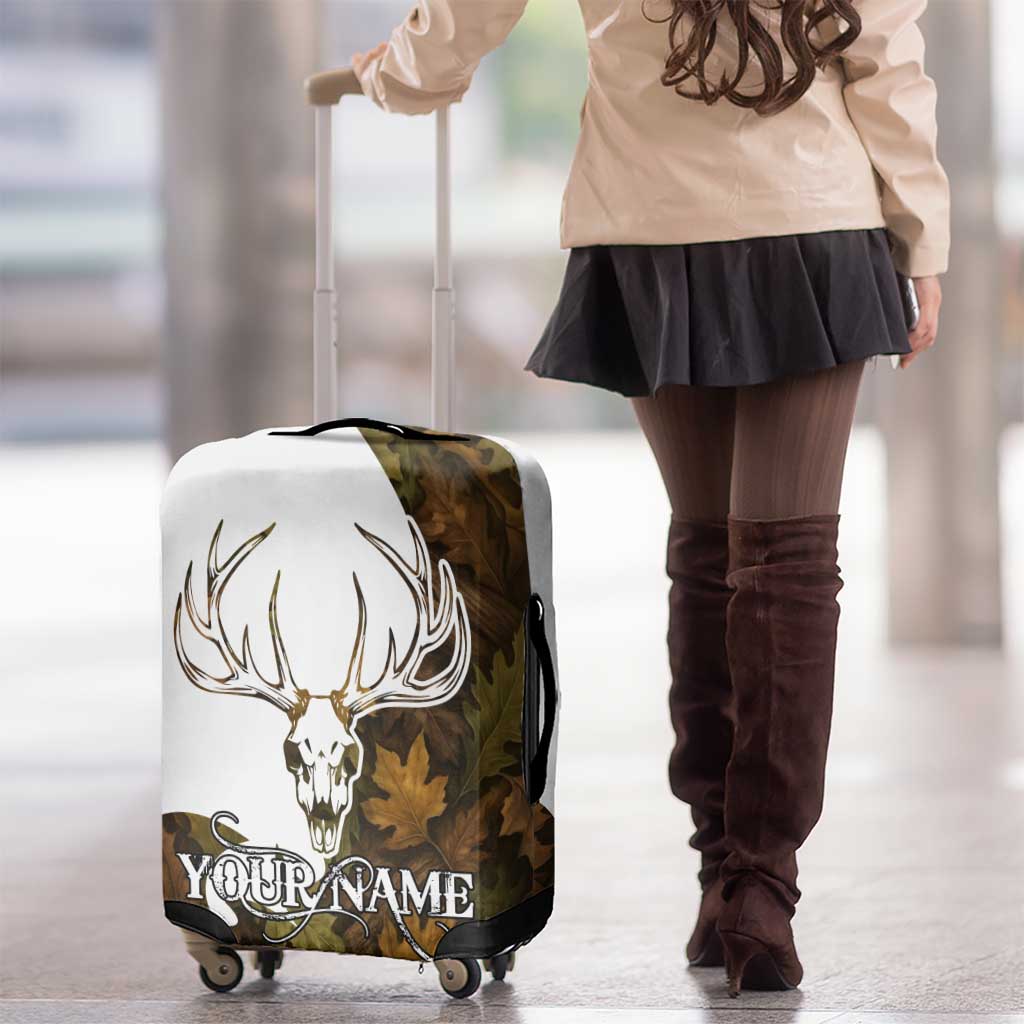 Custom Deer Hunting Skull Luggage Cover with Antlers Graphic on Autumn Leaf Camo Background - Wonder Print Shop