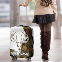 Custom Deer Hunting Skull Luggage Cover with Antlers Graphic on Autumn Leaf Camo Background - Wonder Print Shop