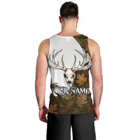 Custom Deer Hunting Skull Men Tank Top with Antlers Graphic on Autumn Leaf Camo Background - Wonder Print Shop