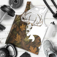 Custom Deer Hunting Skull Men Tank Top with Antlers Graphic on Autumn Leaf Camo Background - Wonder Print Shop