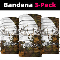 Deer Hunting Skull Neck Gaiter with Antlers Graphic on Autumn Leaf Camo Background TS04