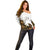 Custom Deer Hunting Skull Off Shoulder Sweater with Antlers Graphic on Autumn Leaf Camo Background - Wonder Print Shop