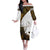Custom Deer Hunting Skull Off The Shoulder Long Sleeve Dress with Antlers Graphic on Autumn Leaf Camo Background - Wonder Print Shop