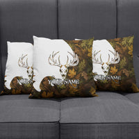 Custom Deer Hunting Skull Pillow Cover with Antlers Graphic on Autumn Leaf Camo Background - Wonder Print Shop