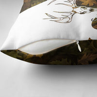 Custom Deer Hunting Skull Pillow Cover with Antlers Graphic on Autumn Leaf Camo Background - Wonder Print Shop