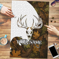 Custom Deer Hunting Skull Puzzle with Antlers Graphic on Autumn Leaf Camo Background - Wonder Print Shop