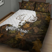 Custom Deer Hunting Skull Quilt Bed Set with Antlers Graphic on Autumn Leaf Camo Background - Wonder Print Shop