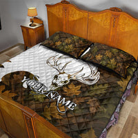 Custom Deer Hunting Skull Quilt Bed Set with Antlers Graphic on Autumn Leaf Camo Background - Wonder Print Shop