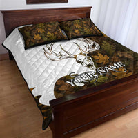 Custom Deer Hunting Skull Quilt Bed Set with Antlers Graphic on Autumn Leaf Camo Background - Wonder Print Shop