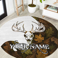 Custom Deer Hunting Skull Round Carpet with Antlers Graphic on Autumn Leaf Camo Background - Wonder Print Shop