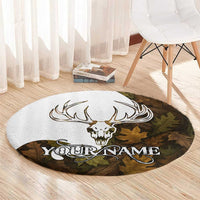 Custom Deer Hunting Skull Round Carpet with Antlers Graphic on Autumn Leaf Camo Background - Wonder Print Shop