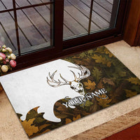 Custom Deer Hunting Skull Rubber Doormat with Antlers Graphic on Autumn Leaf Camo Background - Wonder Print Shop